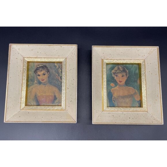 Cydney Grossman Other - Vintage Wall Hanging Prints Mid Century Art Lovely Ladies Wooden Frames Cottage